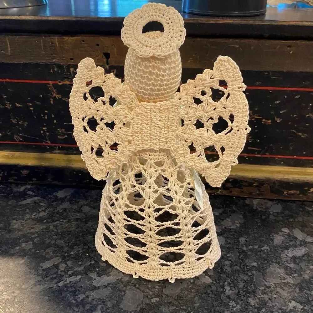 handmade crochet angel tree topper 9”